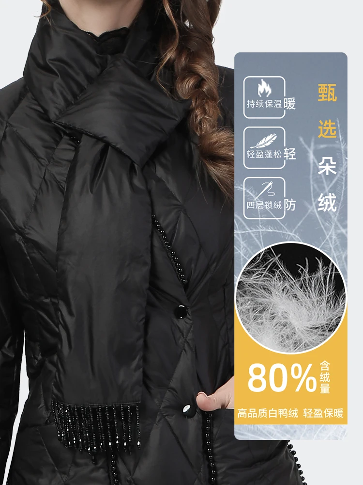 Imagem -06 - Inverno Feminino Jaqueta com Cachecol Peças Quente Espessado Pato Branco para Baixo à Prova de Vento Cabolsa Puffer Elegante Magro Preto Jaqueta 2023