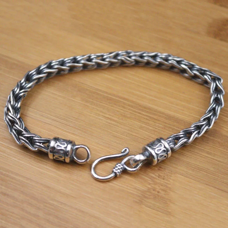 

Fine Pure 925 Sterling Silver Bangle Women Men 5mm Wheat Link Bracelet 19.5cm/7.67inch 23-24g