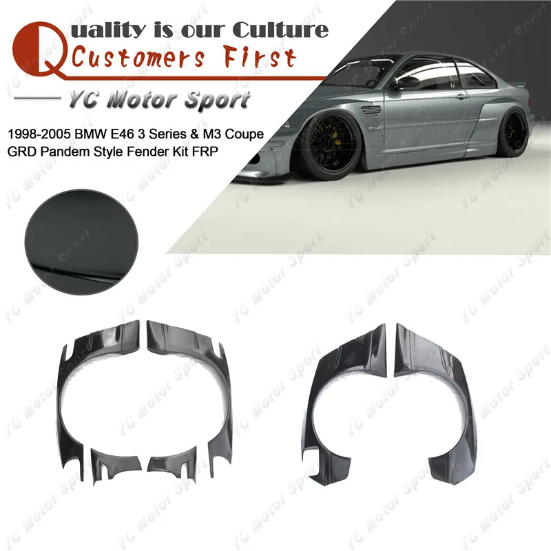 FRP Fiber Glass Whole Fender Kit 6pcs Fit For 1998-2005 E46 3 Series & M3 Coupe GRD PD Style Front & Rear Over Fender Flare