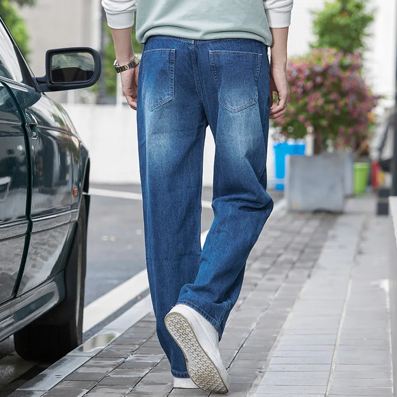 Autumn And Winter Men's Straight Large Size Loose Fit Jeans Blue Wide Leg Denim Pants Hip Hop Leisure Streetwear Brand Trousers