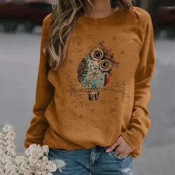 Women's T-Shirt Cute Owl 3D Printing Long Sleeve Fashion Casual Pullover Autumn Winter Daily Harajuku Oversized Tops Clothing