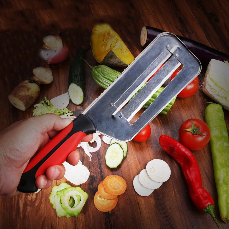 

New Vegetable Slicer Double 2 Slice Blade Slicing Knife Fish Scale Cleaner Knives Cabbage Cucumber Carrot Onion Slicer Peeler