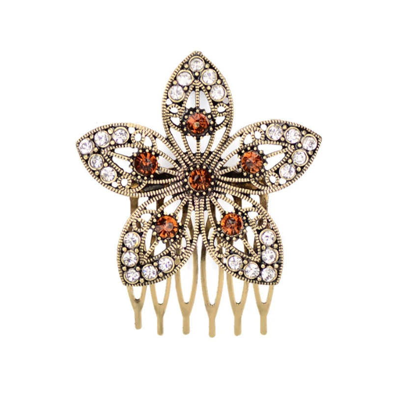 European and American retro diamond hair comb insert comb antique headdress leaf pearl hairpin