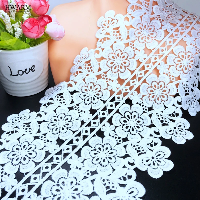 

10yard 19cm White Double Side Bar Code African Lace Fabric Water Soluble Milk Silk Embroidery Curtain Wedding Trim Accessories