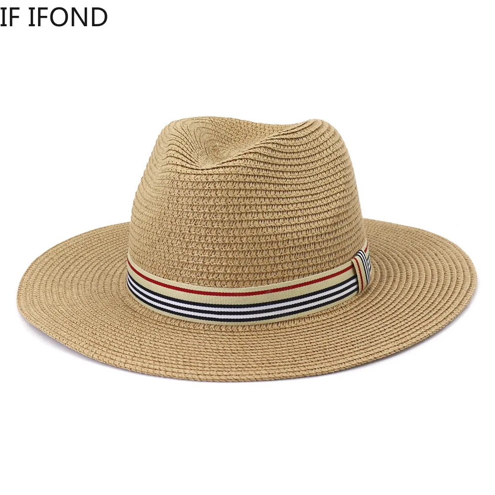 Women Wide Brim Sun Hats 2021 Spring Summer Fashion Panama UV Sun Protection Beach Straw Cap Men Outdoor Casual Jazz Cap