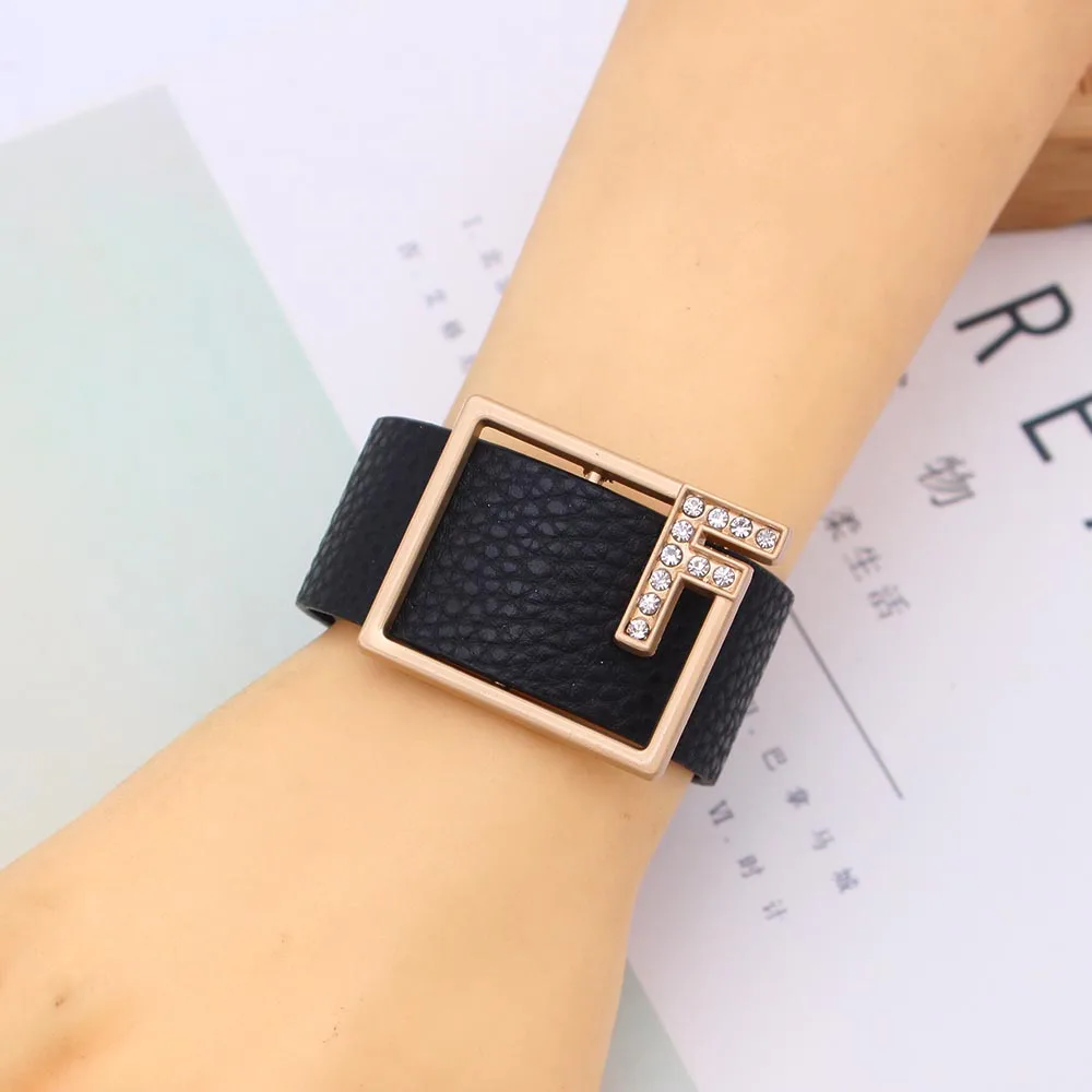TOTABC Fashion Black Leather Bracelet Crystal F Wristbands Wrap Bracelet