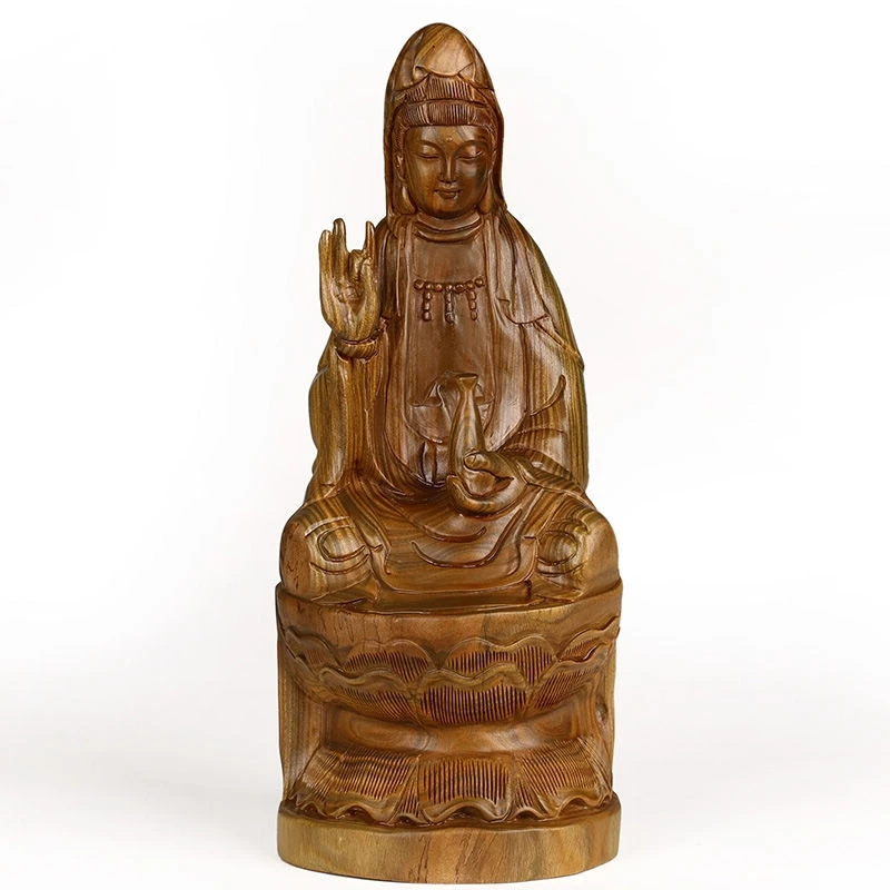 Mahogany Buddha crafts sitting lotus Guanyin Fengshui ornaments sandalwood carving Buddha praying for peace