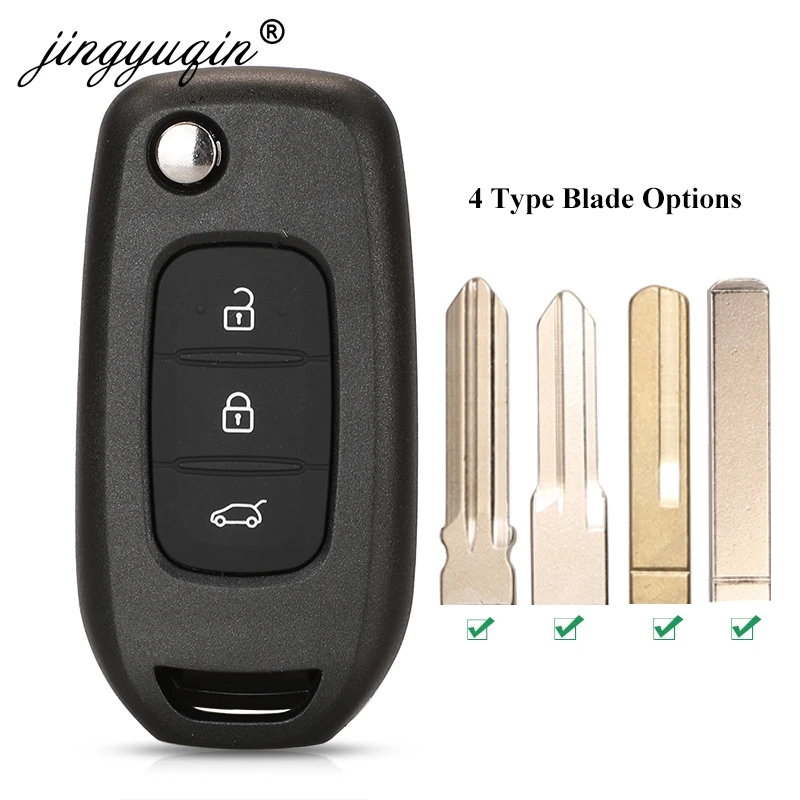 

jingyuqing Car Flip Key Case For Renault Kadjar Captur Symbol Kaptur Megane Logan 2013- 2018 3BTN Key Remote Fob Shell Housing