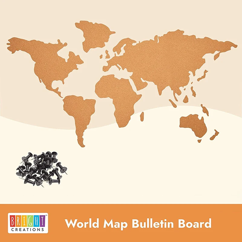 Creative Bulletin Board Set Adhesive Cork World Map Notice Display Board Ornament with 16 Push Pins for Home Office Photo Board