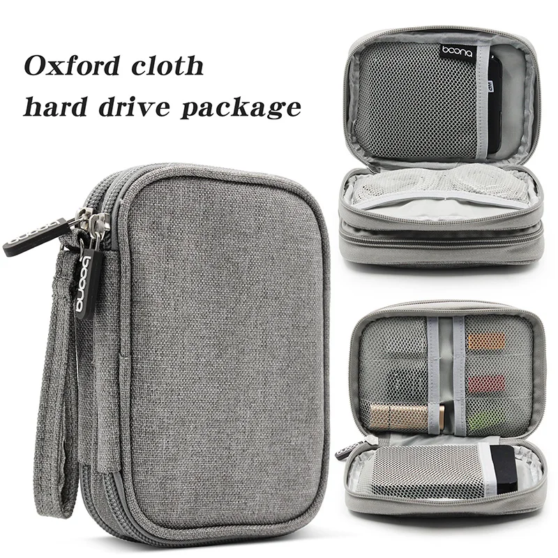 BOONA Oxford Hard Drive Case 2.5 Hard Disk Bag USB Cable External Hard Drive Storage Bag Carrying SSD HDD Case