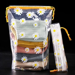 Borsa di immagazzinaggio in plastica in PVC con coulisse borsa da viaggio portatile impermeabile trasparente opaca borsa cosmetica piccola Daisy Pattern Organizer