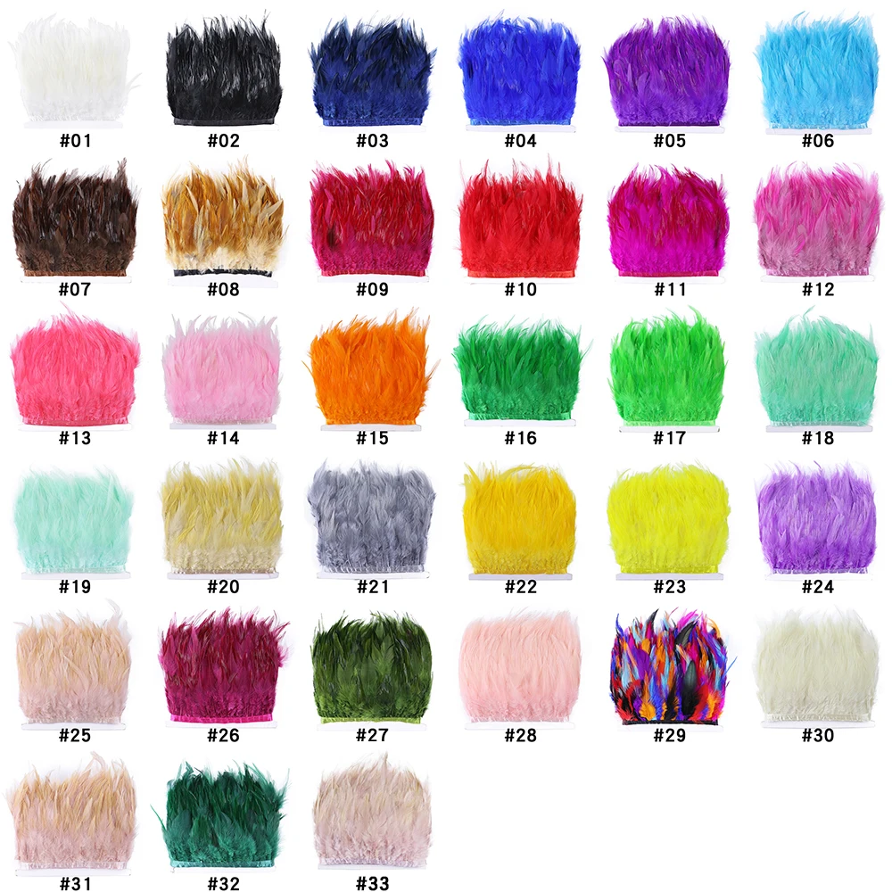 1Yards Natural Rooster Chicken Feather Trim Fringe 10-15cm/4-6inch Plumes Wedding Party Clothing Decoration for Crafts Wholesale