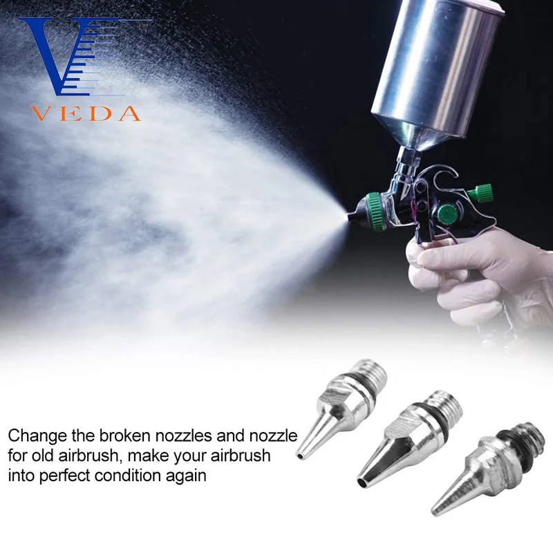 VEDA Nozzle Replacement for Airbrush 5pcs 0.2/0.3/0.5mm Airbrush Nozzle Accessories Painting Machine Gravity Feed Parts Tools