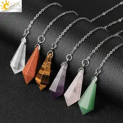 CSJA Natural Stone Pendulum for Divination Healing Shuttle Spiritual Hexagon Quartz Dowsing Pendulums Radiesthesia Pendulos G690