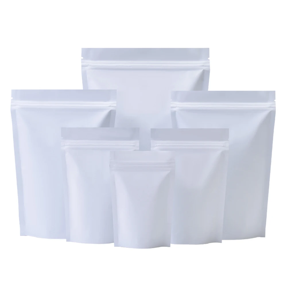

1000Pcs Stand Up Tear Notch Self Seal Resealable Dustproof Storage Pack Matte White Aluminum Foil Zip Lock Candy Food Snack Bag