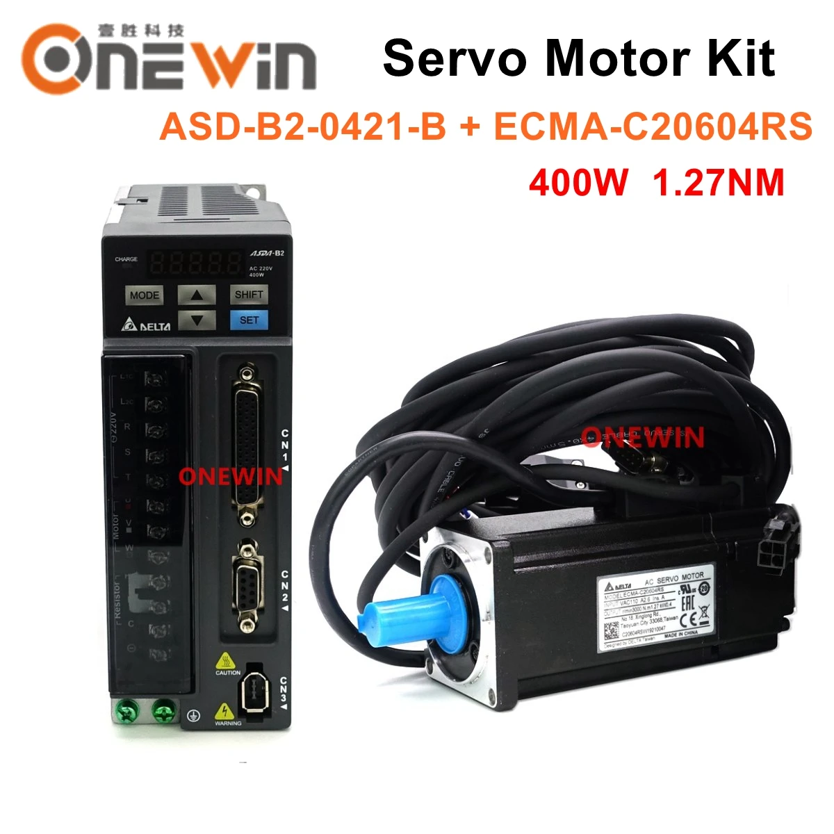 Delta 400W AC servo motor drive kit ECMA-C20604RS ASD-B2-0421-B diameter 60mm 220V 1.27NM 3000rpm with 3m cable