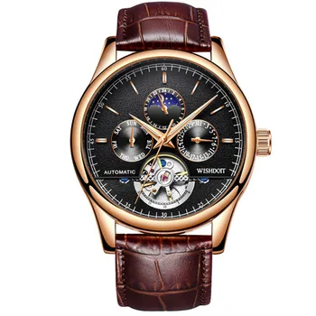 WISHDOIT men sports leisure wristwatch fashion waterproof luminous man automatic mechanical leather watch Relógio Masculino