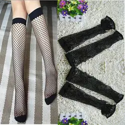 Stockings Solid Color Fishnet Nylon Fashion Women Hollow Knee High Socks for Party Japanese Style Summer Sexy