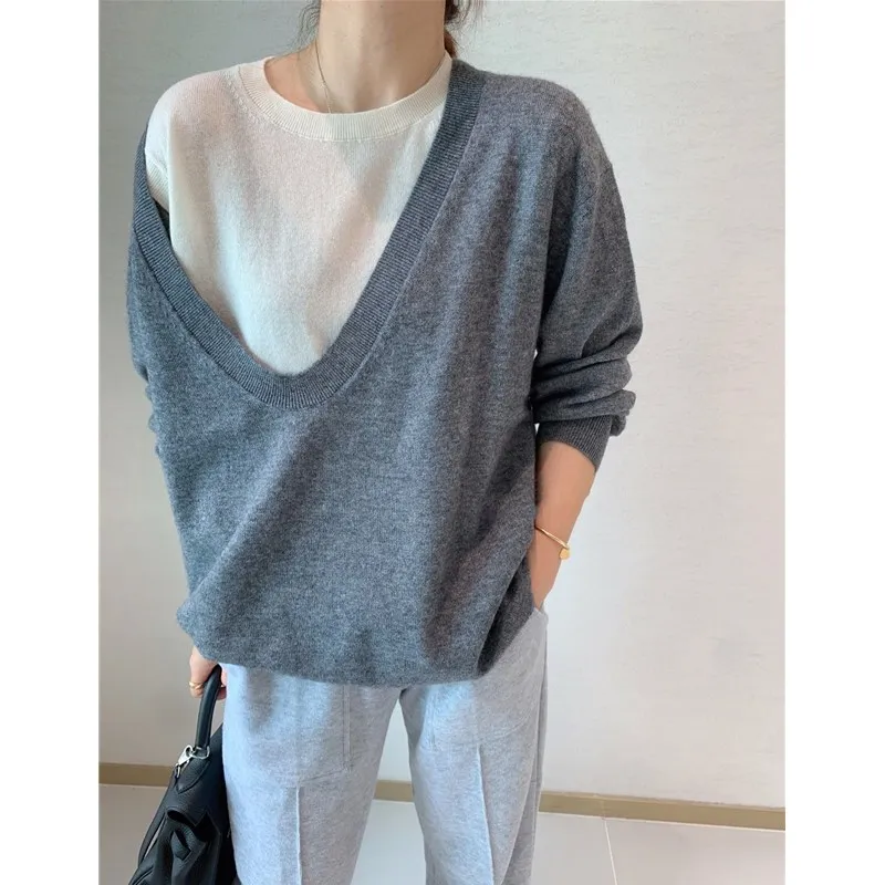 Spring New Style, Ingenuity And Chic, Two-Piece Suit, Lazy Stacking Design, Pure Wool Material, Casual All-Match Sweater Vest