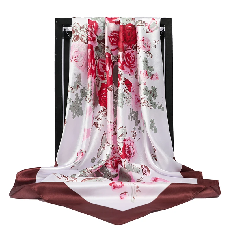 Fashion Floral Print Kerchief Silk Satin Hair Scarf For Women Square Shawls and Wraps 90*90cm 2019 Winter Neck Scarves For Lady