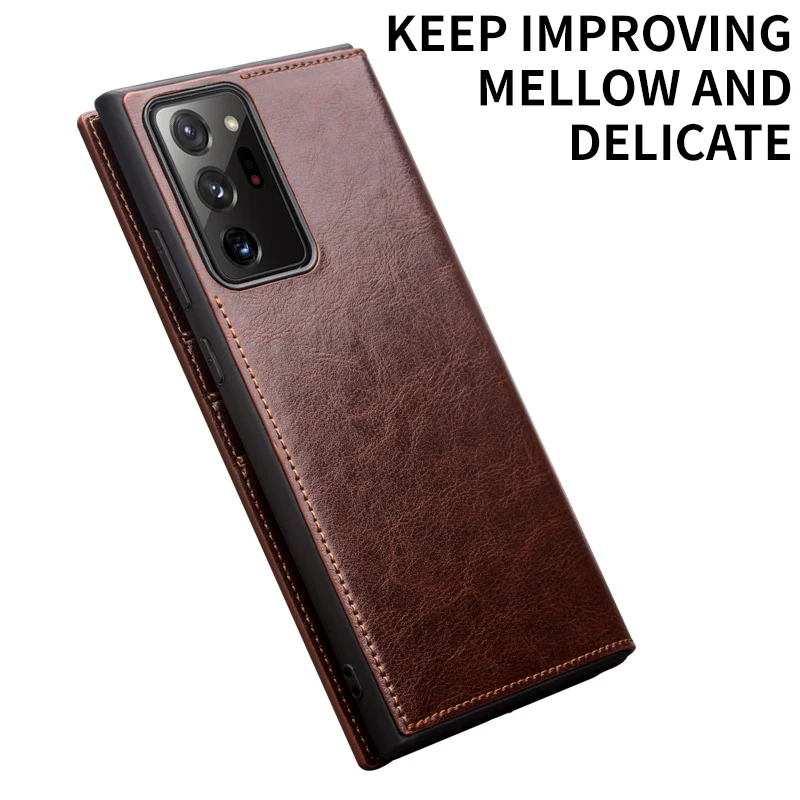 QIALINO Luxury Genuine Leather Phone Cover for Samsung Galaxy Note 20 Handmade Flip Case with Card Slots for Galaxy Note20 Ultra