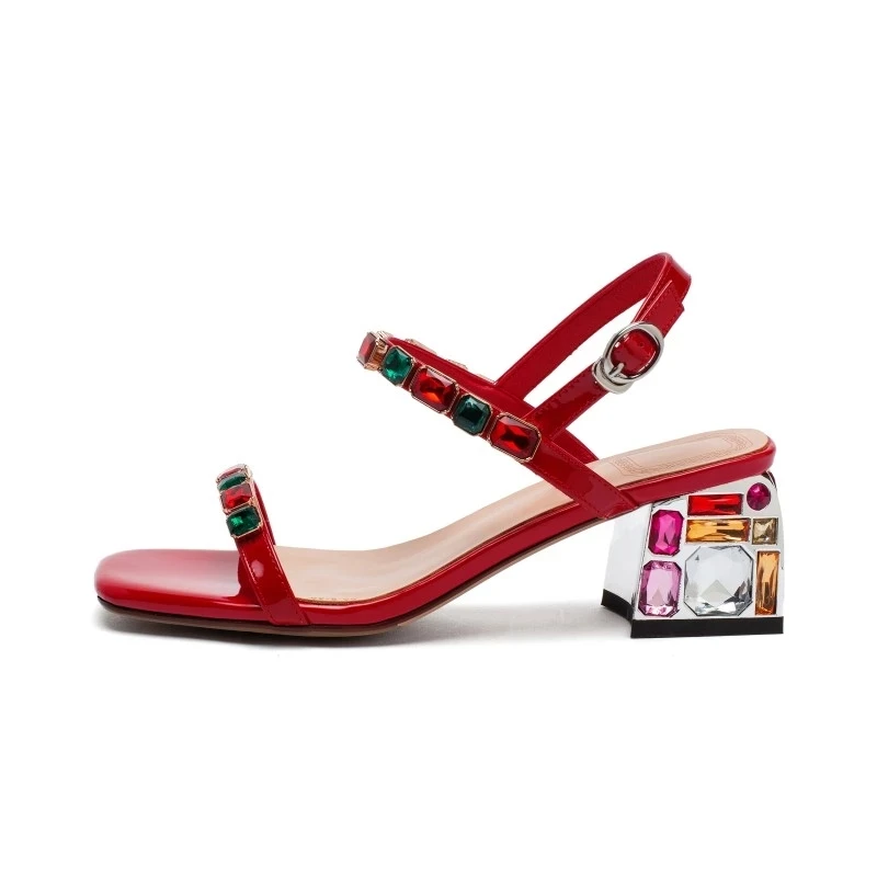 Plus Size 12 13 14 15 high heels sandals women shoes woman summer ladies One-word color drill sandals with thick heels