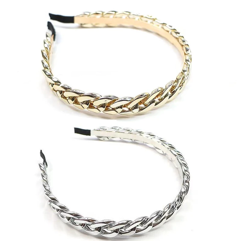 Retro Metal Chain Headband Gold And Sliver Twisted Wide Hair Band for Women Accessories