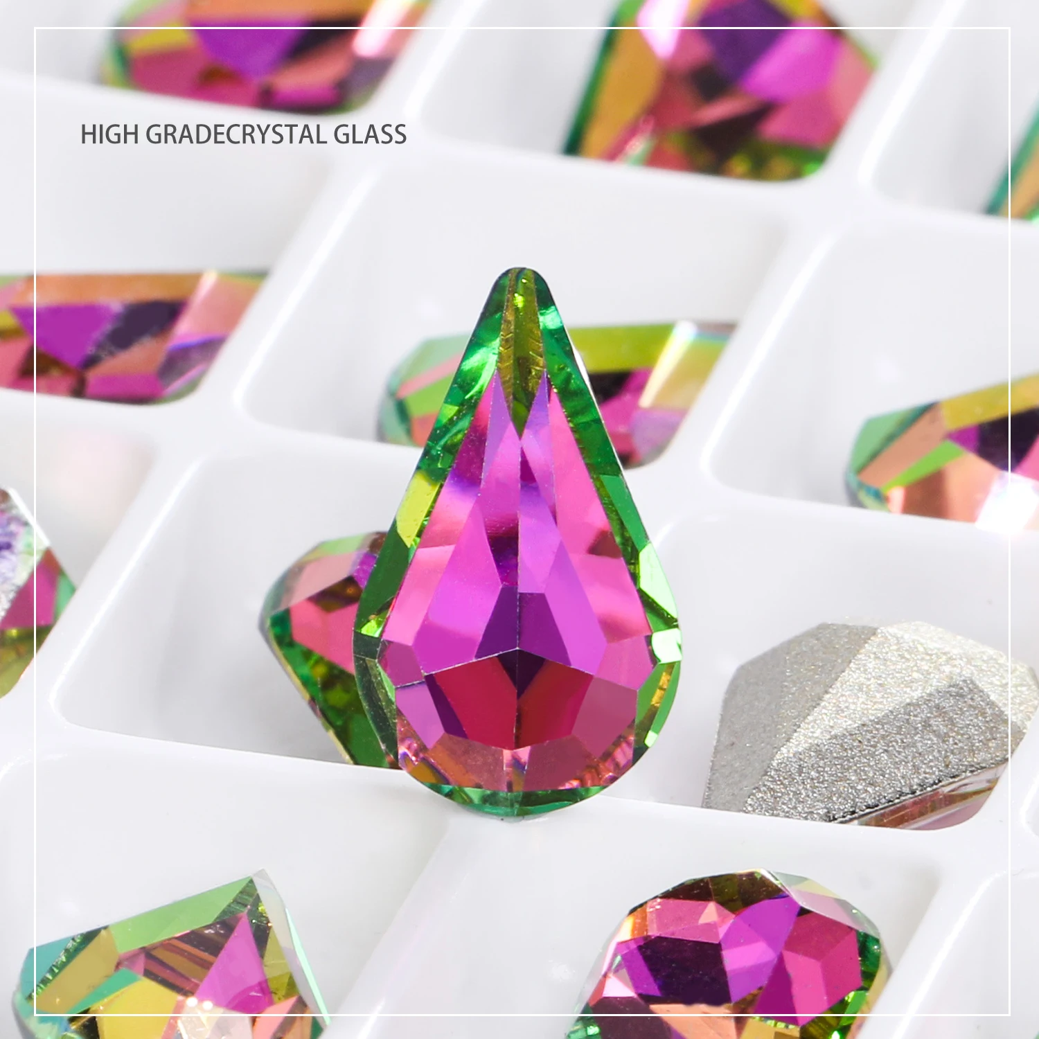 8x13MM Teardrop Plated Strass Colorful High Quality Glass Loose Rhinestone Sequins Luxury Drop Stone Glue On Pointed Glass