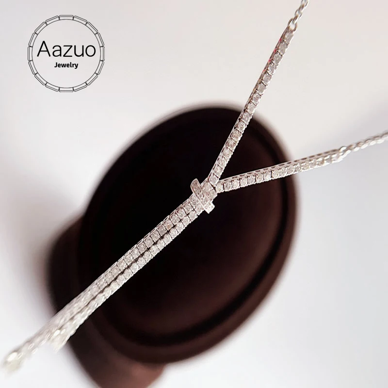 

Aazuo 18K Orignal White Gold Real Diamonds 1.0ct Luxury Y Drop Chain Necklace 43CM Gifted for Women Wedding Link Chain Au750