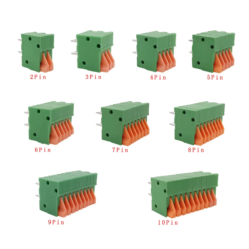 KF141R 2.54mm PCB Terminal Blocks Connector 2P-10Pin Right Angle PCB Mount Spring Screwless Terminal Block Connector For 26-20AW