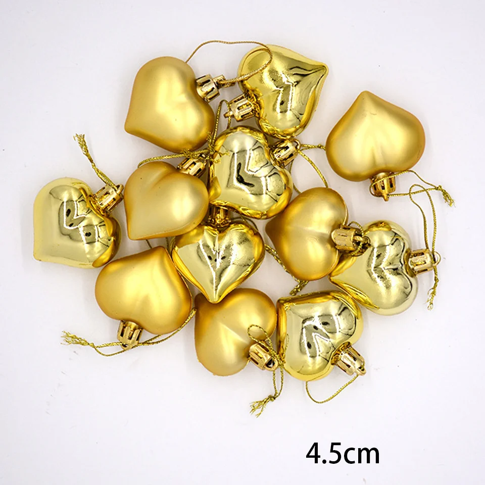 12PCS/lot Red Gold Christmas Star Heart Tree Ornaments for 2021 Noel Decorations Xmas Kids Crafts Home Party Pendants