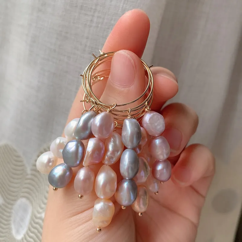 Elegant Natural Freshwater Pearl Dangle Earrings for Women Ear Loops Long Tassel Irregular Nuggets Stone Baroque Pearls Earrings