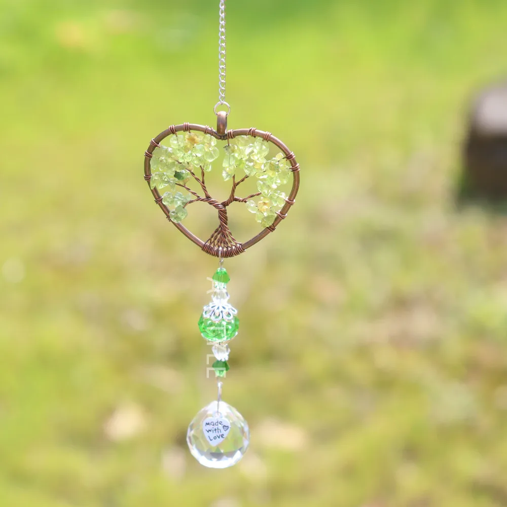 

Green Crystal Tree of Life Suncatcher Healing Natural Stones Rainbow Maker Window Hanging Ornament Home Garden Decor！