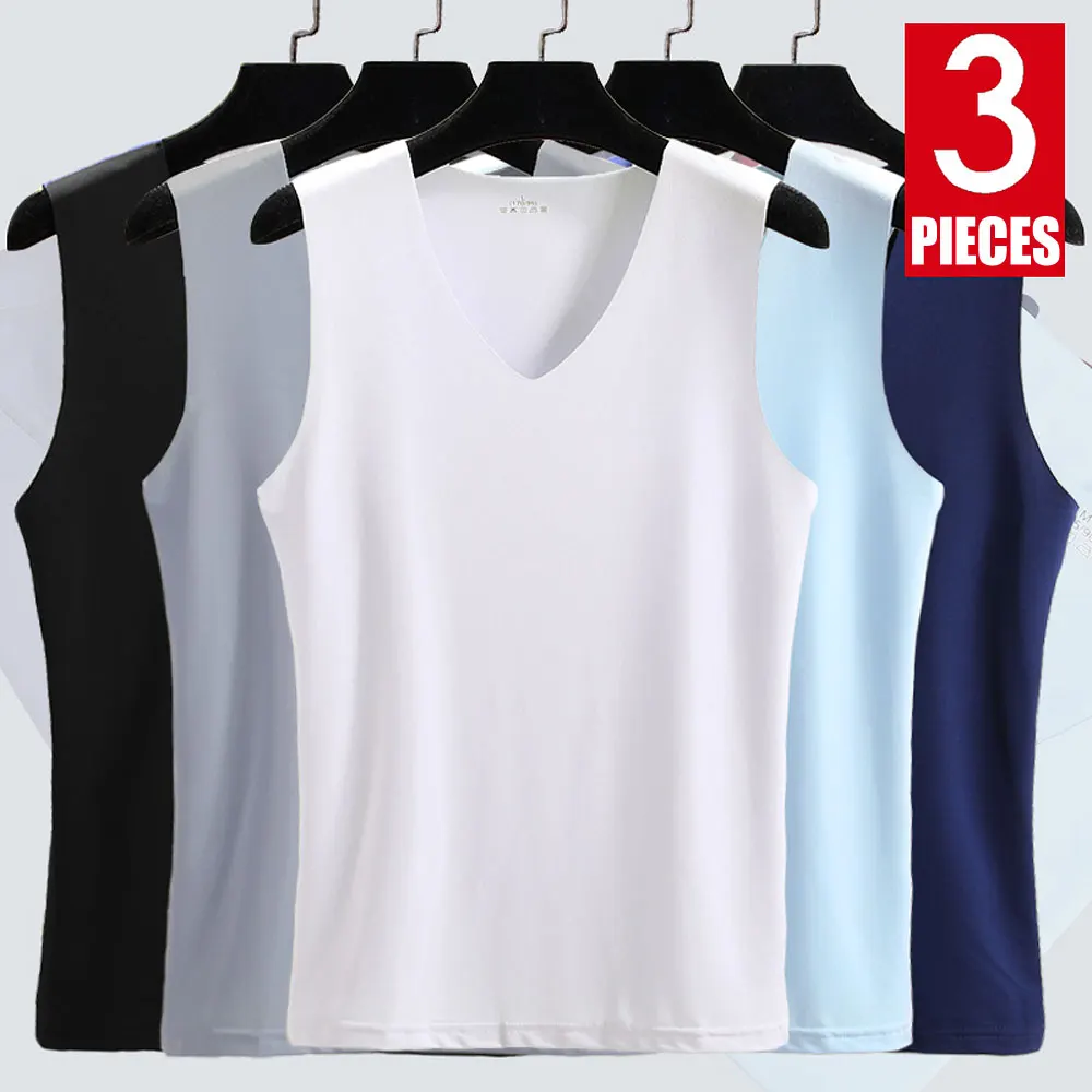 3Pieces/Lot Seamless Sleeveless Undershirt Tank Top Men Fitness Shirts Mens Bodybuilding Workout Vest Factory Outlet V Neck