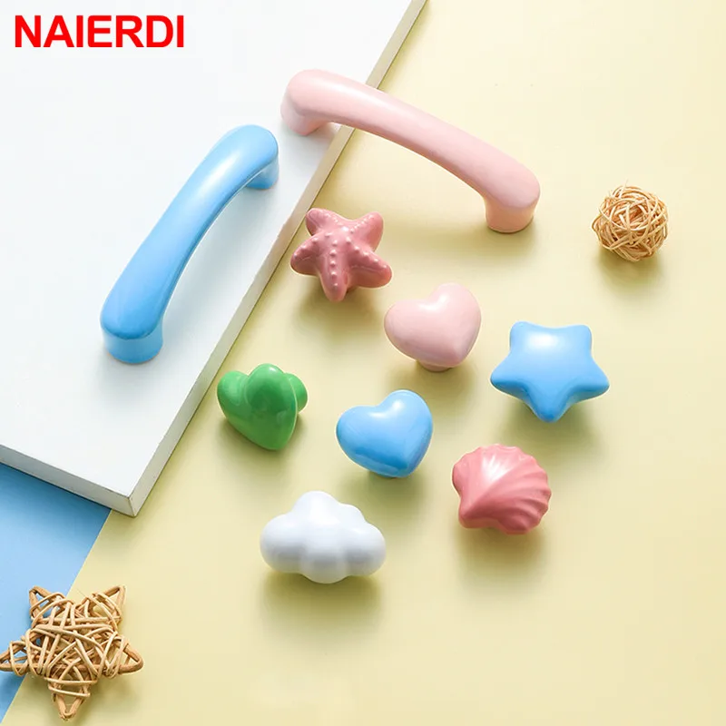 NAIERDI Ceramic Moon Star Cabinet Knobs Cartoon Kids Furniture Handles White Cloud Drawer Knobs Handles for Children Room