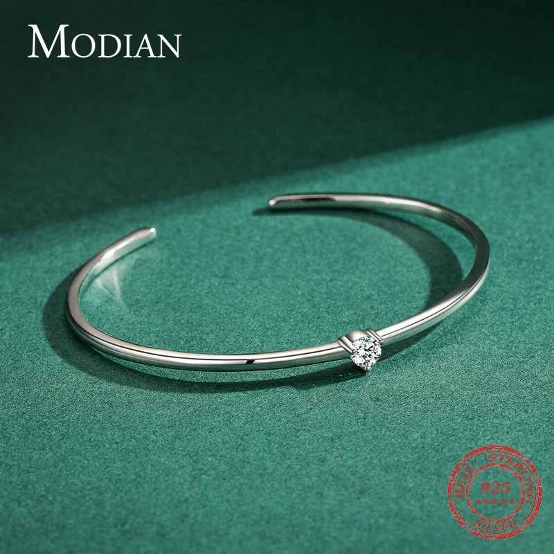 Modian 100% Real 925 Sterling Silver Round Clear Ten Heart CZ Open Bracelet For Women Fine Jewelry Charm Adjustable Bangle Gifts