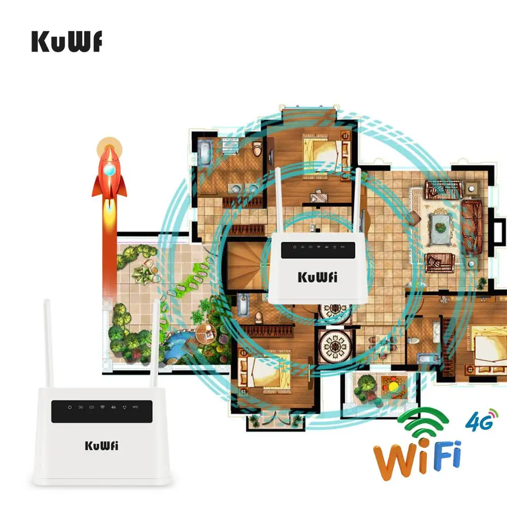 Kuwfi 4G Router Unlocked 4G Sim-kaart Wifi Router CAT4 150Mbps Ingebouwde Batterij Draadloze Cpe ondersteuning 32 Gebruikers & RJ45 Lan Poorten