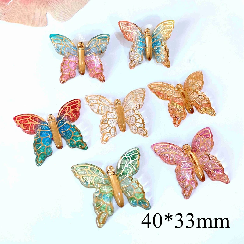 10Pcs/lots 40*33mm Resin Butterflies Figurine Crafts Flatback Cabochon Ornament Jewelry Making Bag Pen Hair Accessories