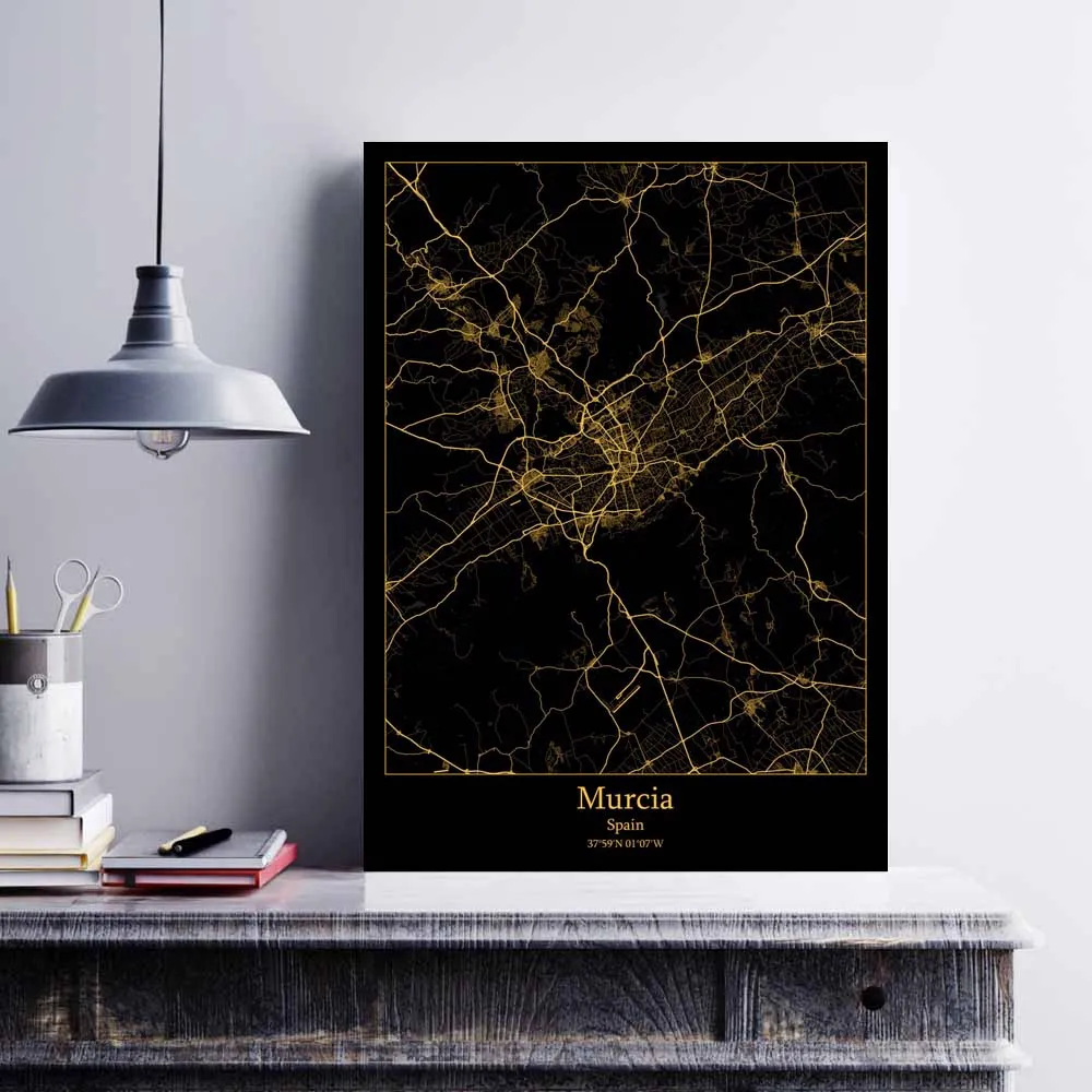 Malaga Murcia Oviedo Palma Mallorca Salamanca Santander Sevilla Tarragón Toledo Valencia Valladolid Zaragoza España Mapa Póster