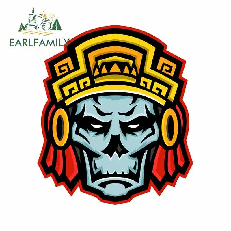 EARLFAMILY 13cm x 11.4cm for Aztec Warrior Skull Fine Decal Vinyl Car Sticker Decoration Suitable for All Types of Vehicles