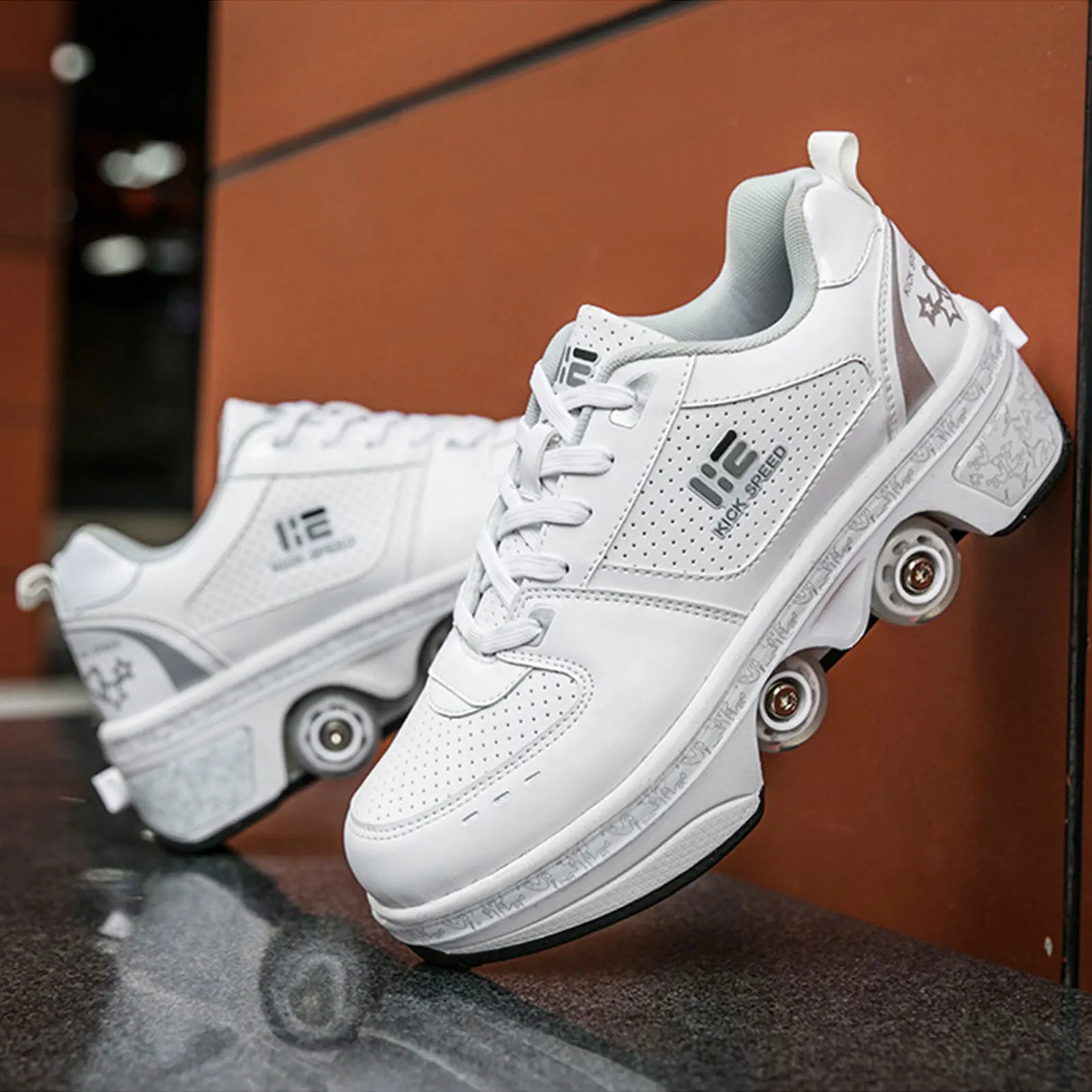 Unisex 4 Wheels Deformation Roller Shoes Parkour Wheel Shoes Fashion Rounds Of Running Shoes Roller Skates Shoes Skating Shoes