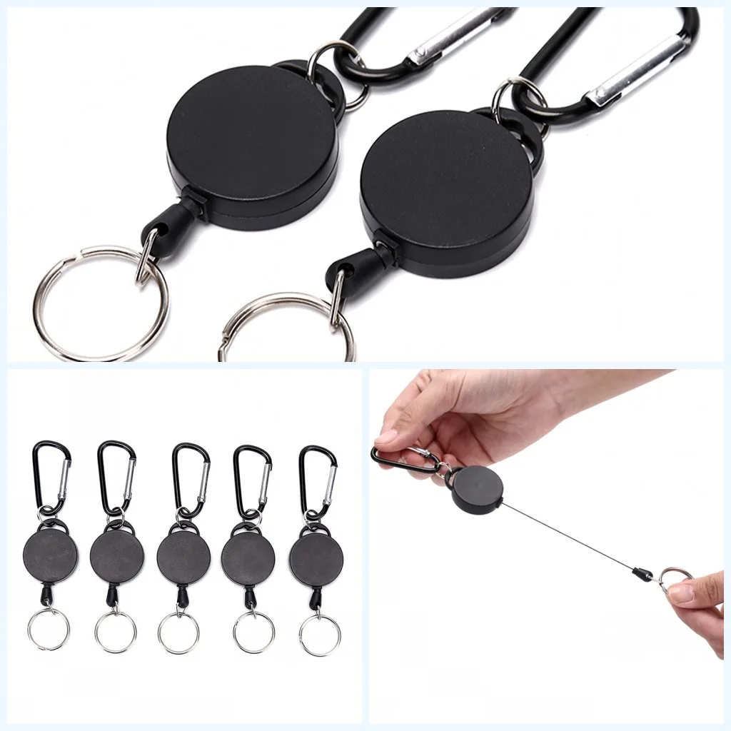 New 1PC Stretchable Wire Rope Key Chain Badge Reel Retractable Anti Lost Ski Pass ID Card Holder Key Ring Steel Cord