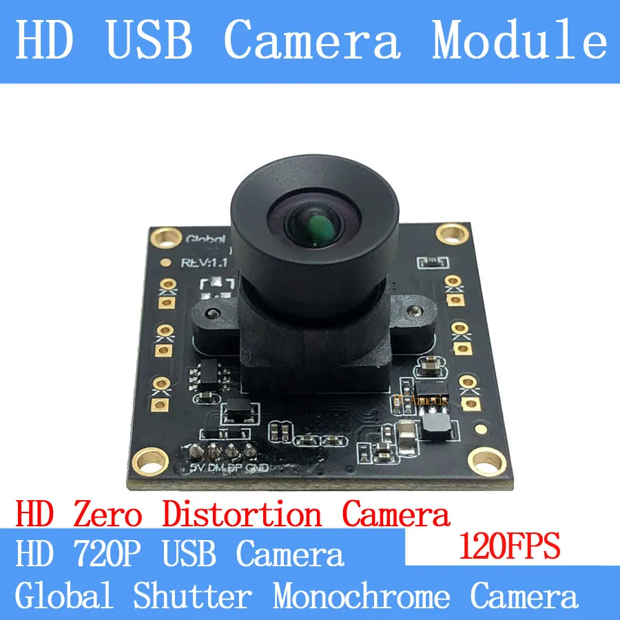 

32*32mm HD 120FPS MJPEG USB Camera Module Non Distortion monochrome Global Shutter High Speed UVC Linux 720P Surveillance camera