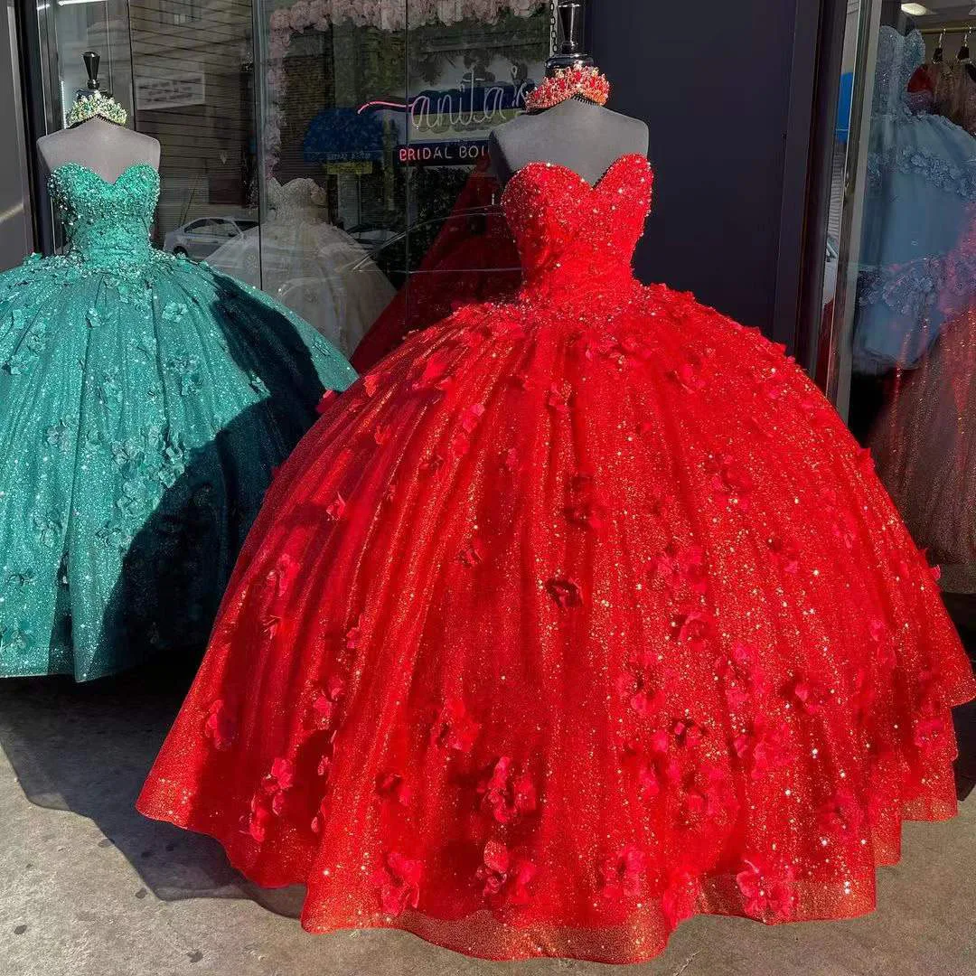 Vestido De quinceañera con lentejuelas, apliques De cuentas, escote Corazón, fiesta, Princesa, baile, personalizado, 15 Años