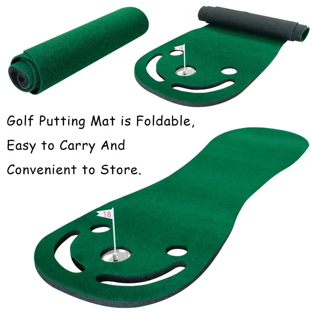 Putting Green Mats Set for Golf Putting Use Included 1 Putter & 3 Balls Training Aid Put Cup & Flags Indoor Outdoor Training Mat