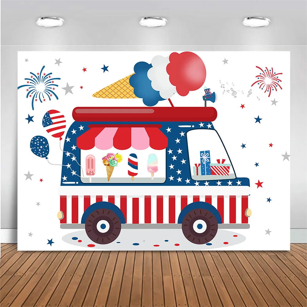 MOCSICKA Ice Cream Truck Backdrop Baby Kids Birthday Party Portrait Photo Background Decoration Newborn Baby Shower Banner Shoot