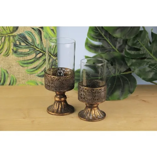 Ancel Tumbled Gold Color Metal Decorative Candle Holder 9,5x23,5 cm