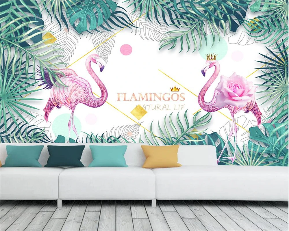 beibehang Customized modern wall papers home decor new tropical plant flamingo nordic bedroom living room background wallpaper