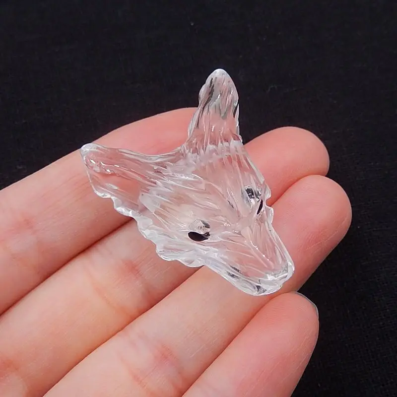 New Design Natural Stone Carved Animal Wolf Head White Quartz Necklace Accessories Pendant Bead,35x28x13mm 12g