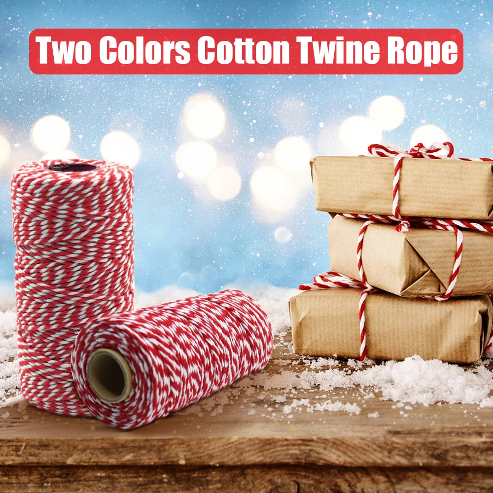 100Meter/Roll Two Colors Cotton Baker Twine Rope Cord Christmas Wedding Decoration Gift Packaging String DIY Gift Crafts Wrap